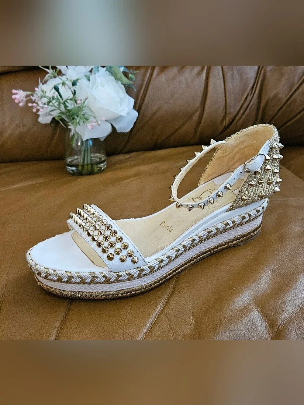Christian Louboutin  Espadrille Spike-Studded Spikes Wedge Sandals Size 7 US